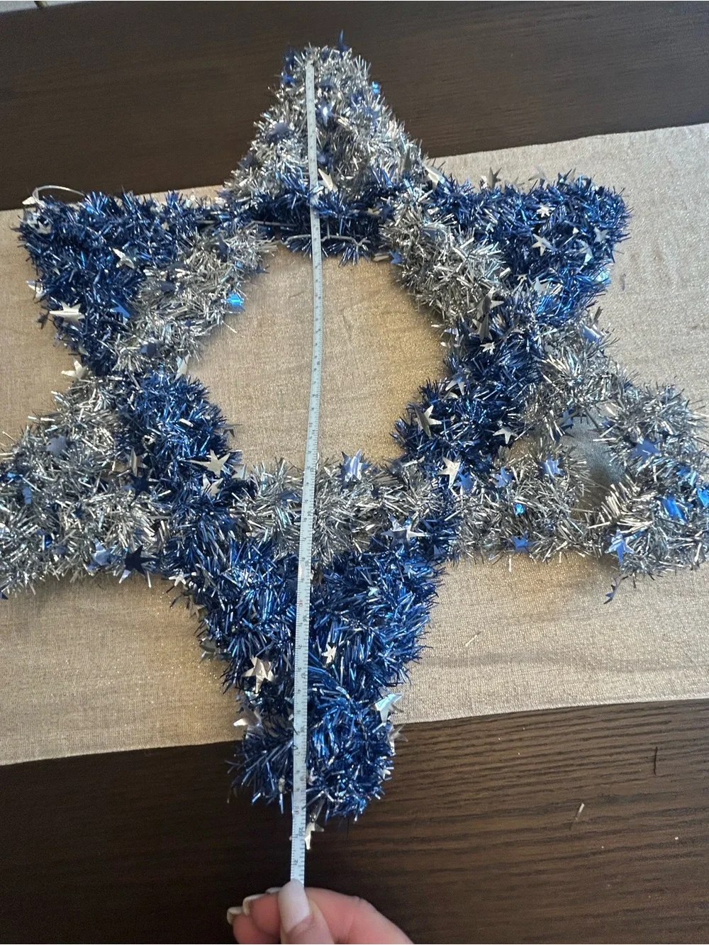 Star of David Hanukkah Wreath – Blue & Silver Tinsel Holiday Decor